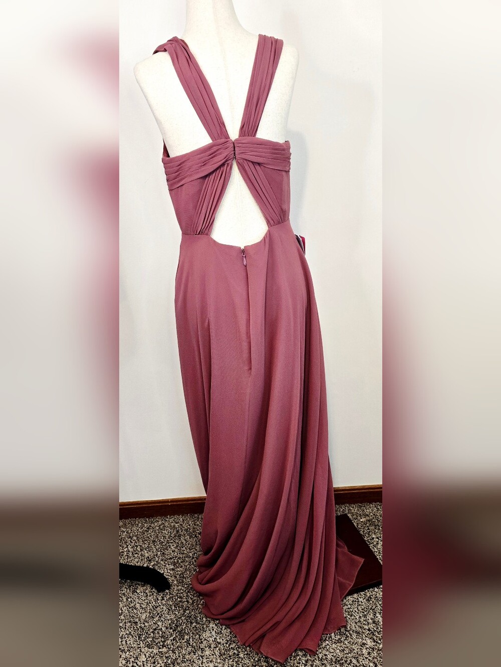 Azazie Desert Rose Bridesmaid Dress Open Back Formal Gown Classic Minimalist - Picture 9 of 11